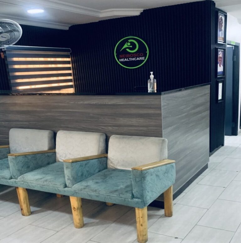 Comfortable reception and patient waiting area at Neibosco Healthcare, Lekki, Lagos