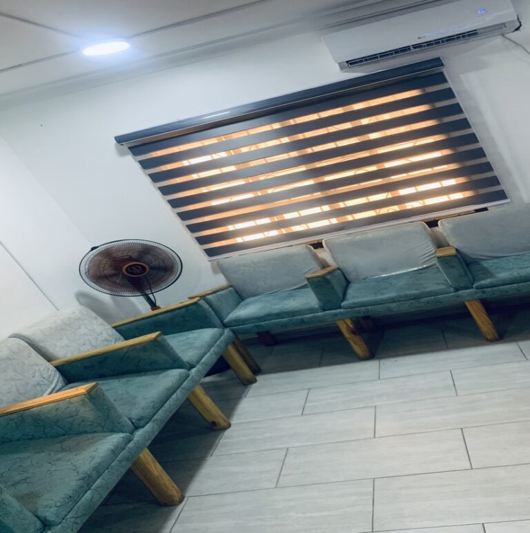Clean and welcoming reception area at Neibosco Healthcare diagnostic facility Lekki Lagos